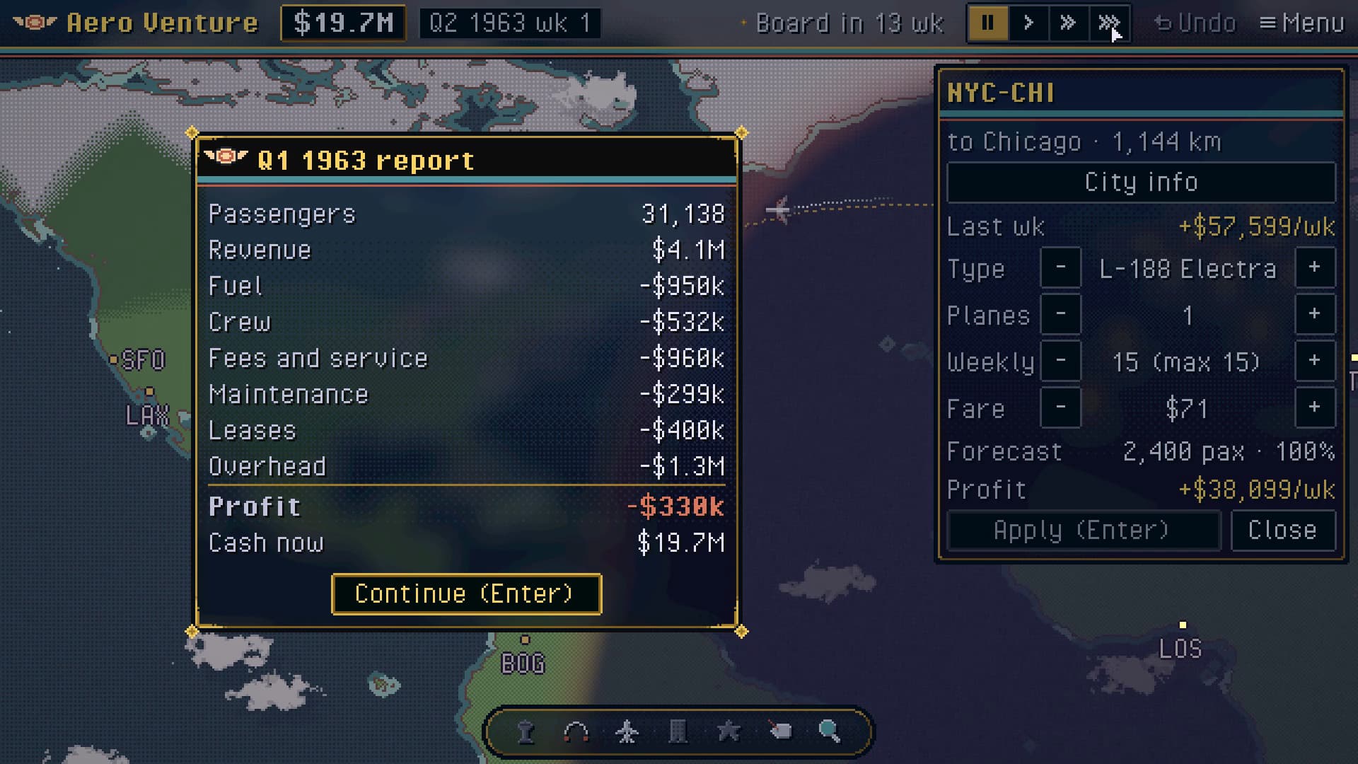 AeroVenture screenshot: face the board every quarter