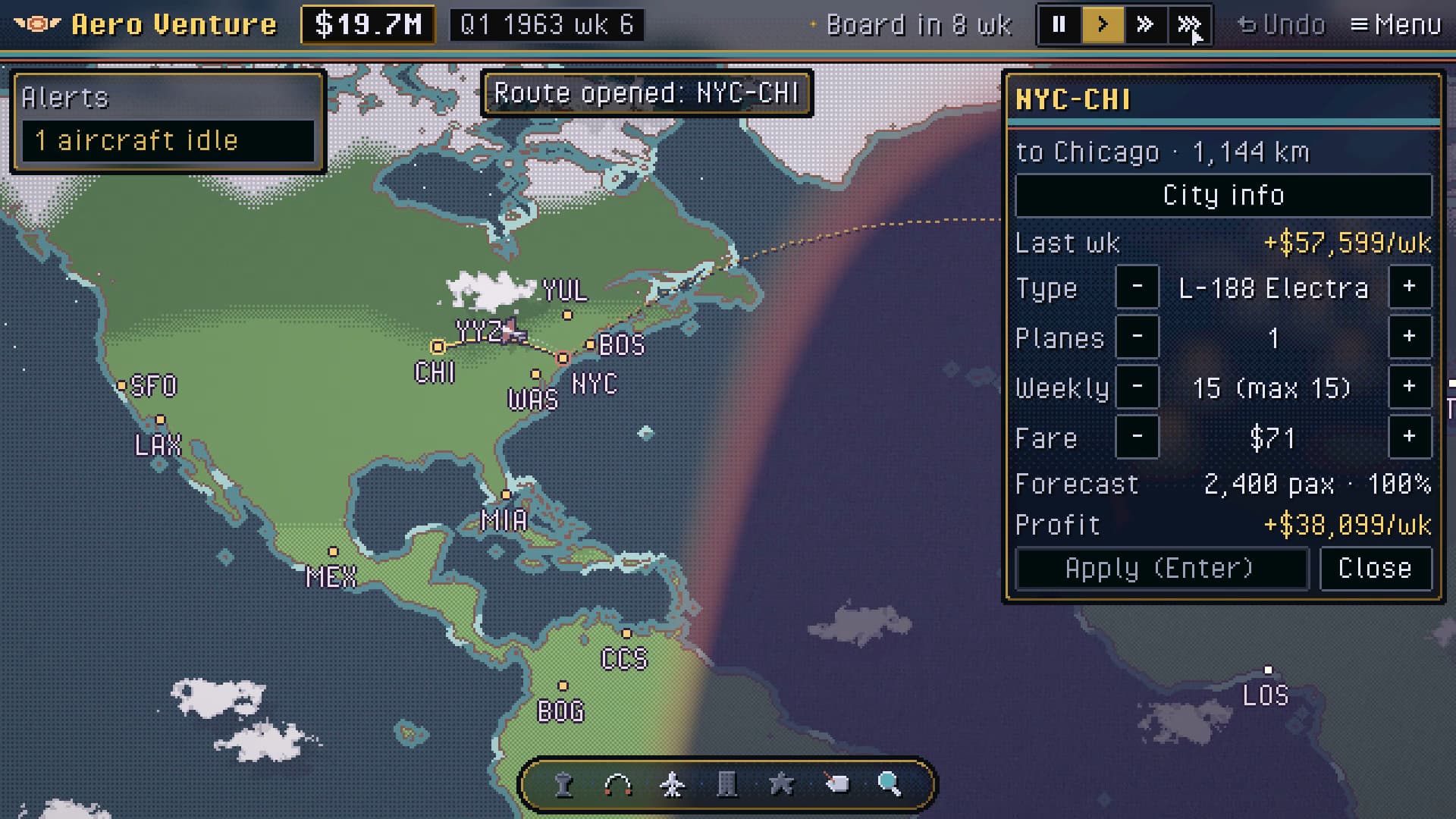 AeroVenture screenshot: set fares and frequency right on the map