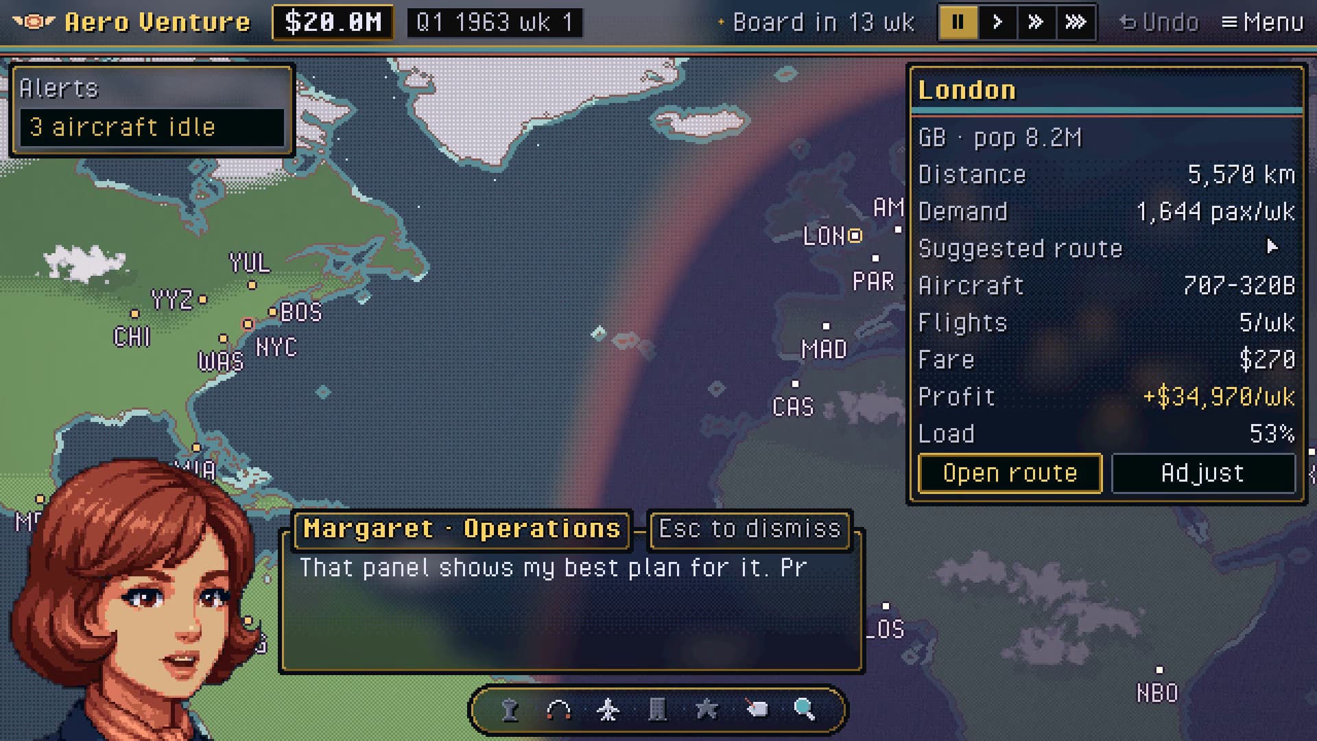 AeroVenture screenshot: plan a route with your advisers