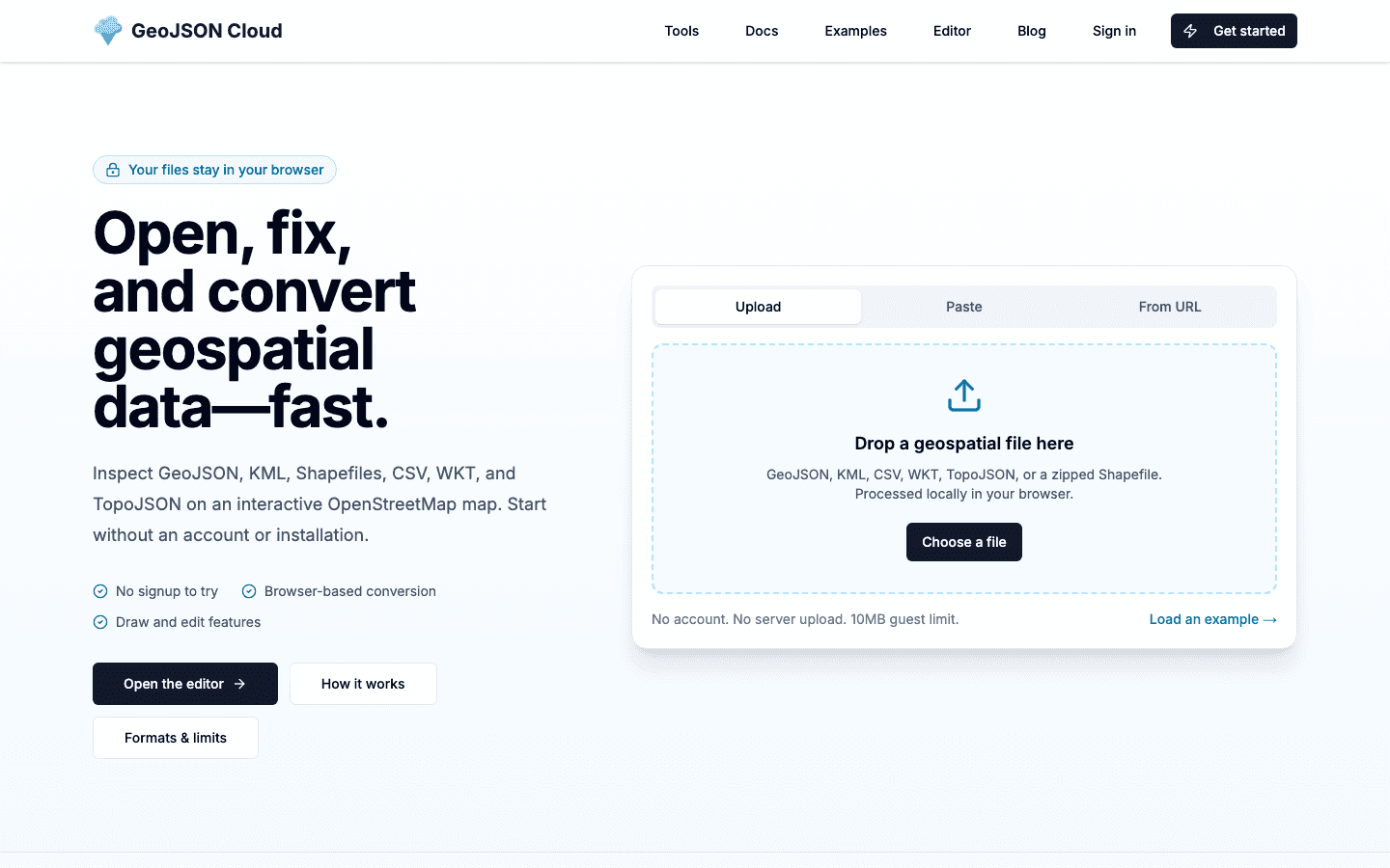 The GeoJSON.cloud home page