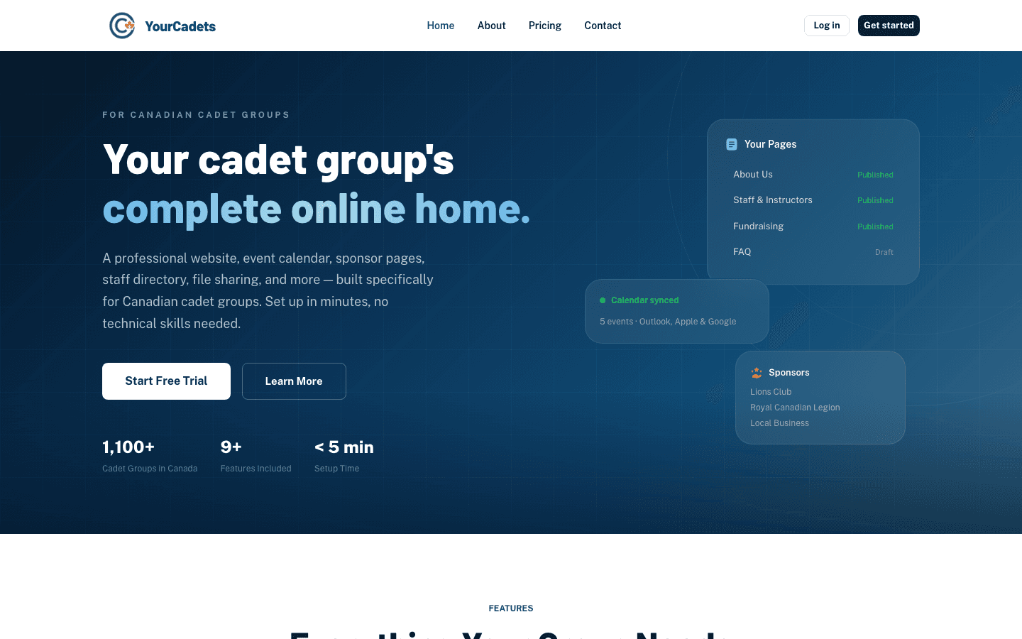 The YourCadets home page